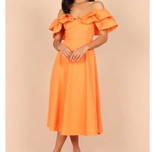 Petal and Pup Orange Off Shoulder Frill Midi Dress